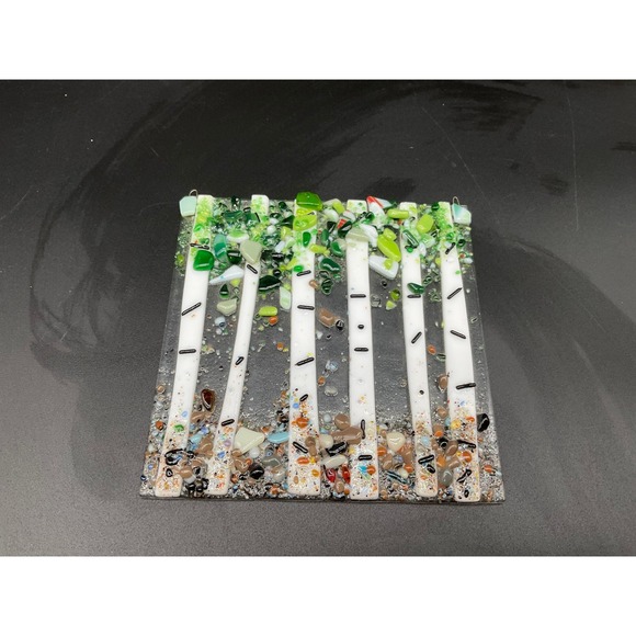Other - Fused Glass Birch‎ Tree Panel Spring Forest Wall Art Handmade Nature Decor 5x5